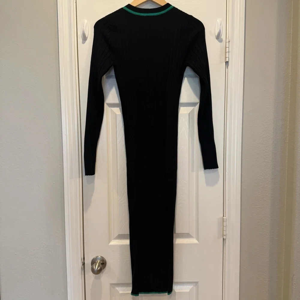 Daily Practice Anthropology Long-Sleeve Black Green Sporty Party Sweater Dress S